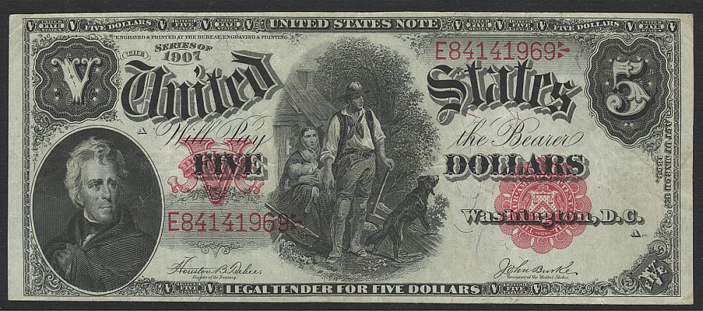 Fr.88, 1907 $5 Legal Tender Note, Teehee-Burke, VF [30], E84141969